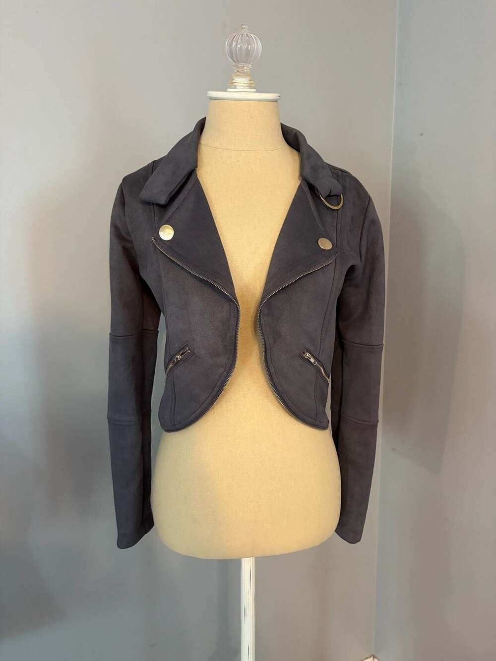 Blu Pepper Faux Suede Moto Jacket Size XS Gray